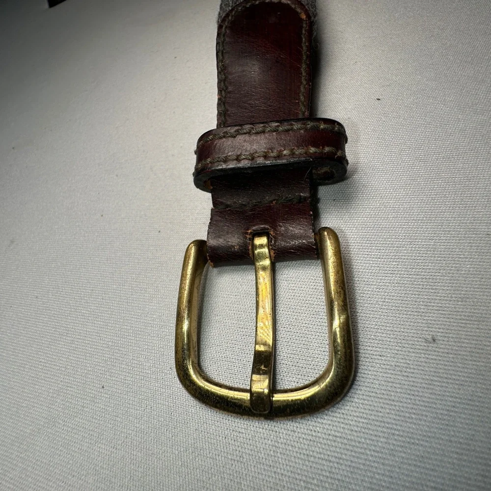 Canterbury Leather Belt Mens 36 Brown Woven Wool Brass Buckle Geometric Tribal‎